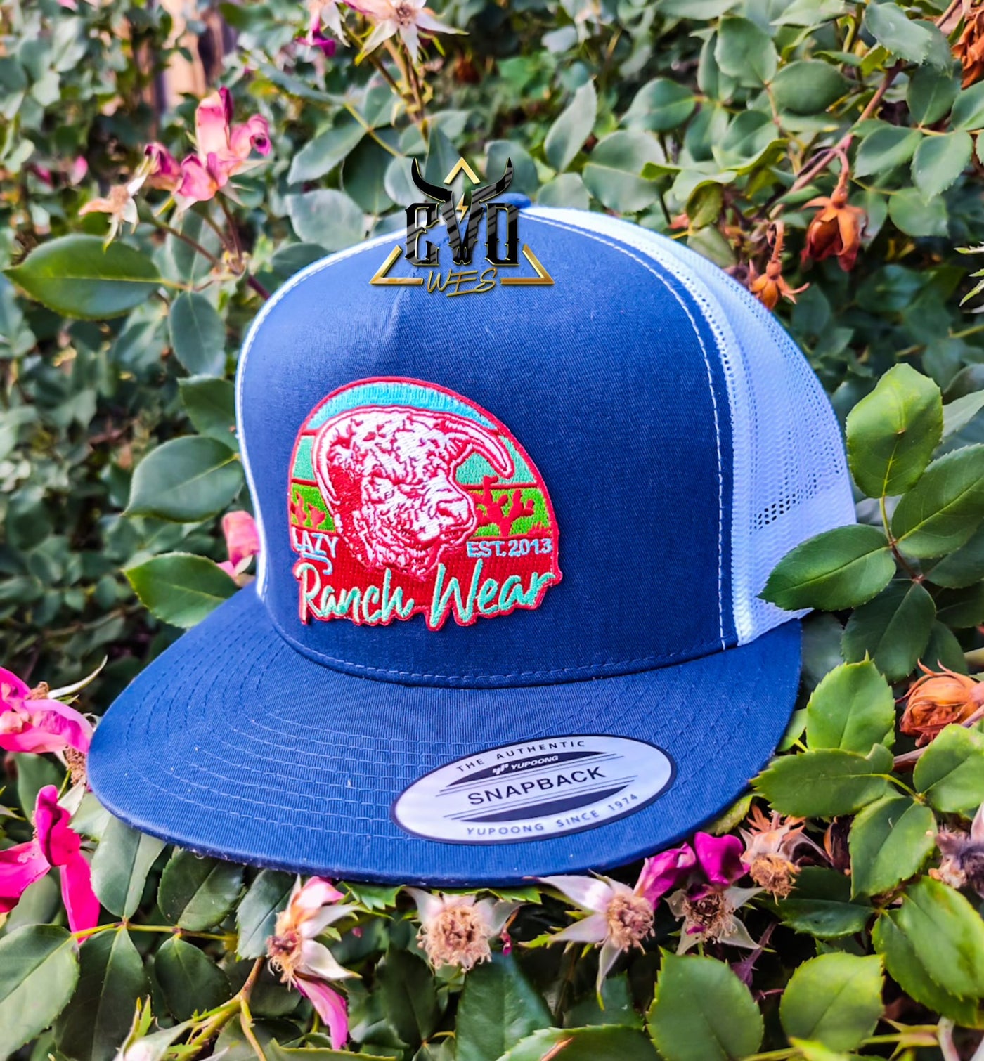 The Prickly Pear Navy & White Lazy J Ranch Cap