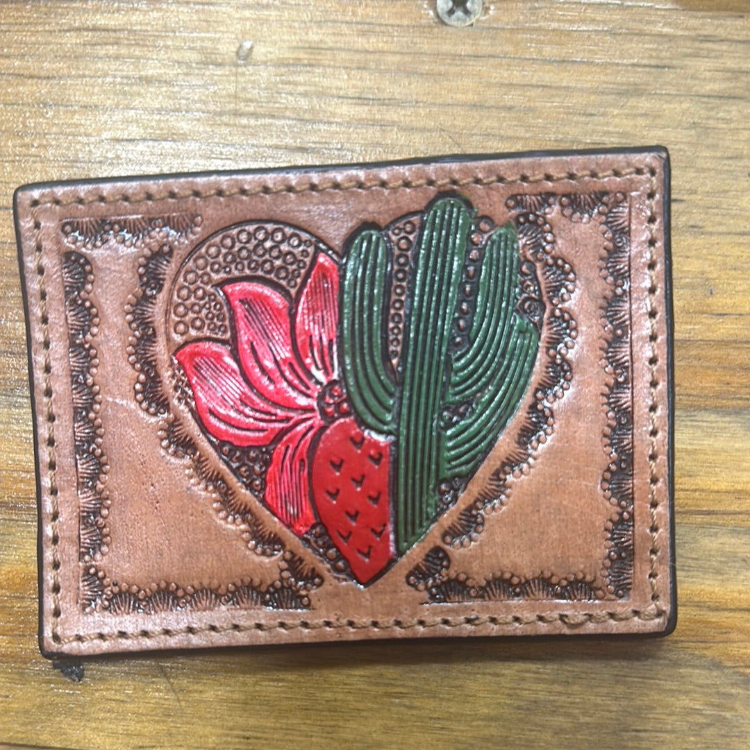 Half Tooled Half Cowhide Card Wallet