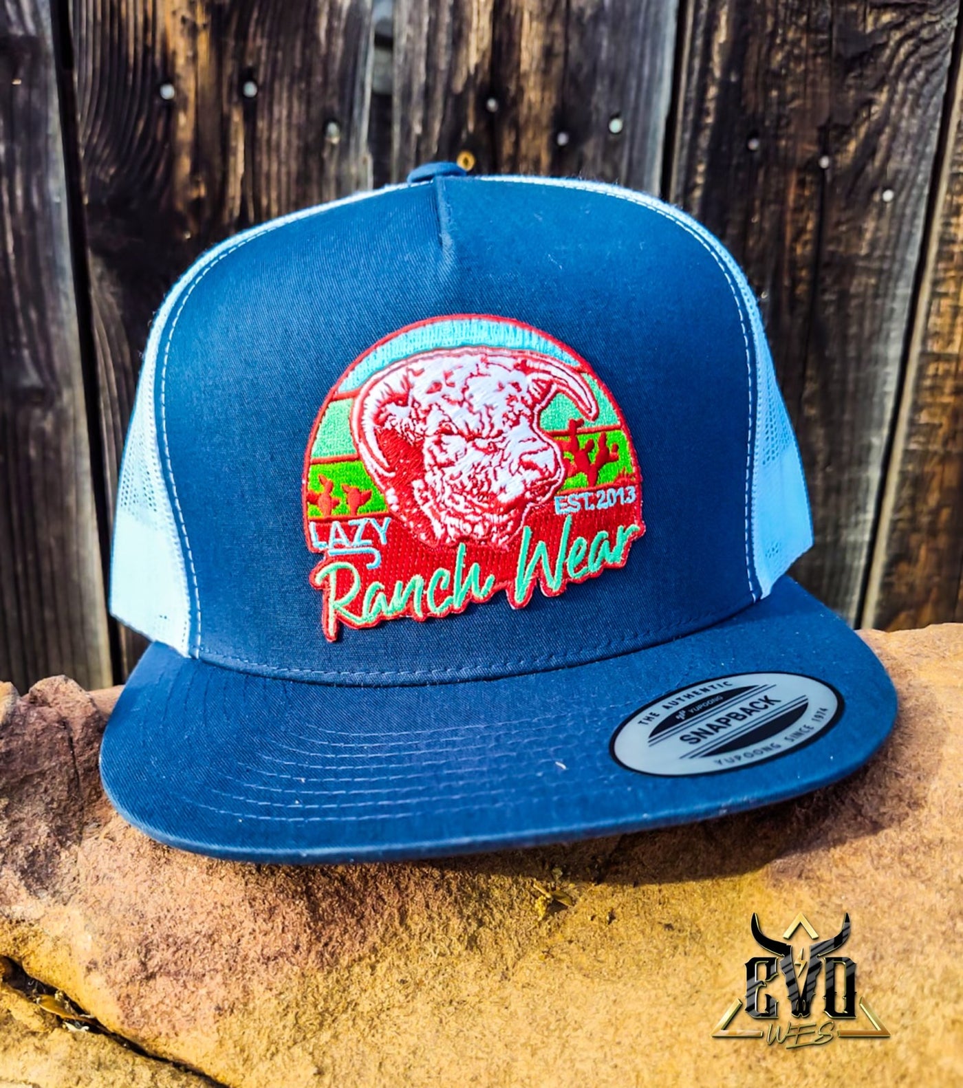 The Prickly Pear Navy & White Lazy J Ranch Cap