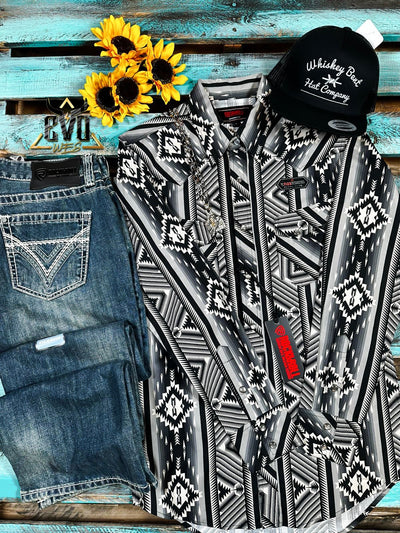 Rock and Roll Black Aztec LS Pearl Snap Shirt