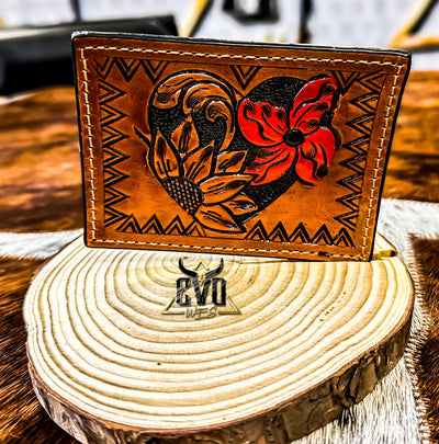 Half Tooled Half Cowhide Card Wallet