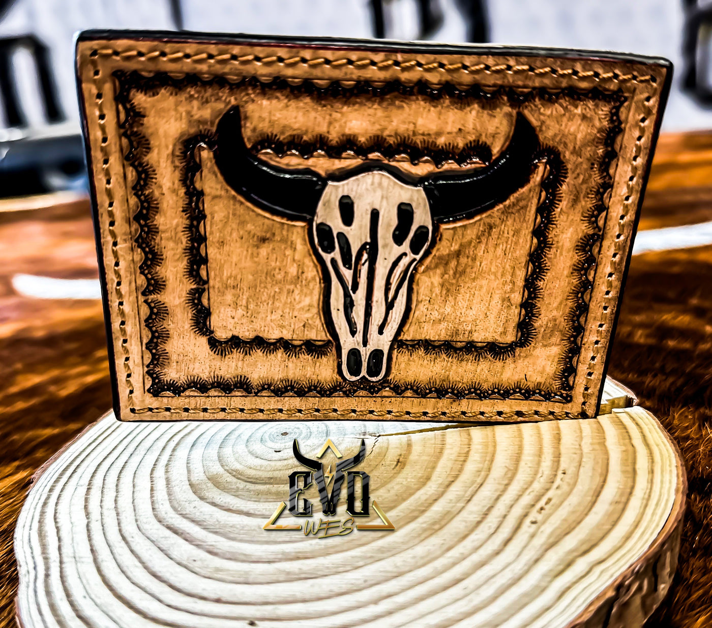 Half Tooled Half Cowhide Card Wallet