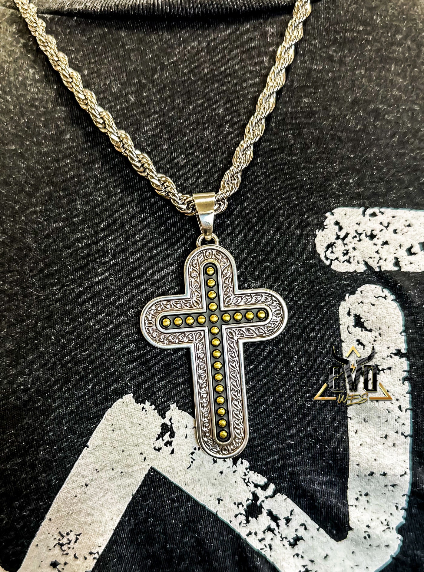 Twister Silver Gold Cross Necklace Mens Jewelry